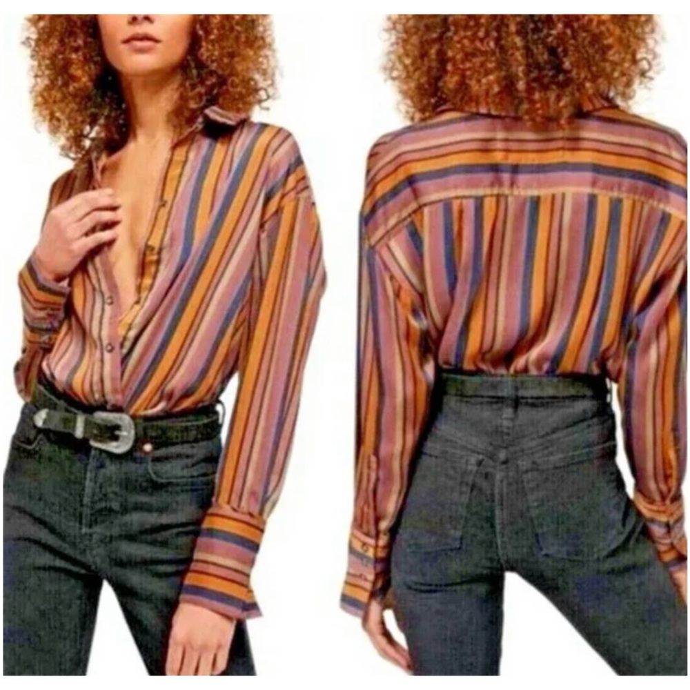 Free People We The Free All Smiles Sateen Button Down Shirt